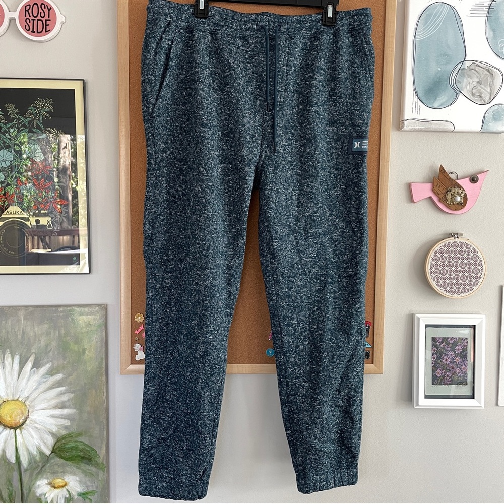Hurley Men’s Ridgeline Joggers Heather Blue and Nay and White Fleece Lined